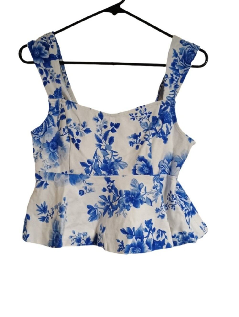 Anthropologie Maeve Blue & White Floral Peplum Cami Tank Top Size S